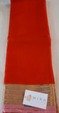 Pure Mysore Silk Orange color Saree With Baby pink border - Silk Mark Certified