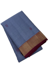 Cloudy Grey Kanjivaram Saree with Wine Red Pallu