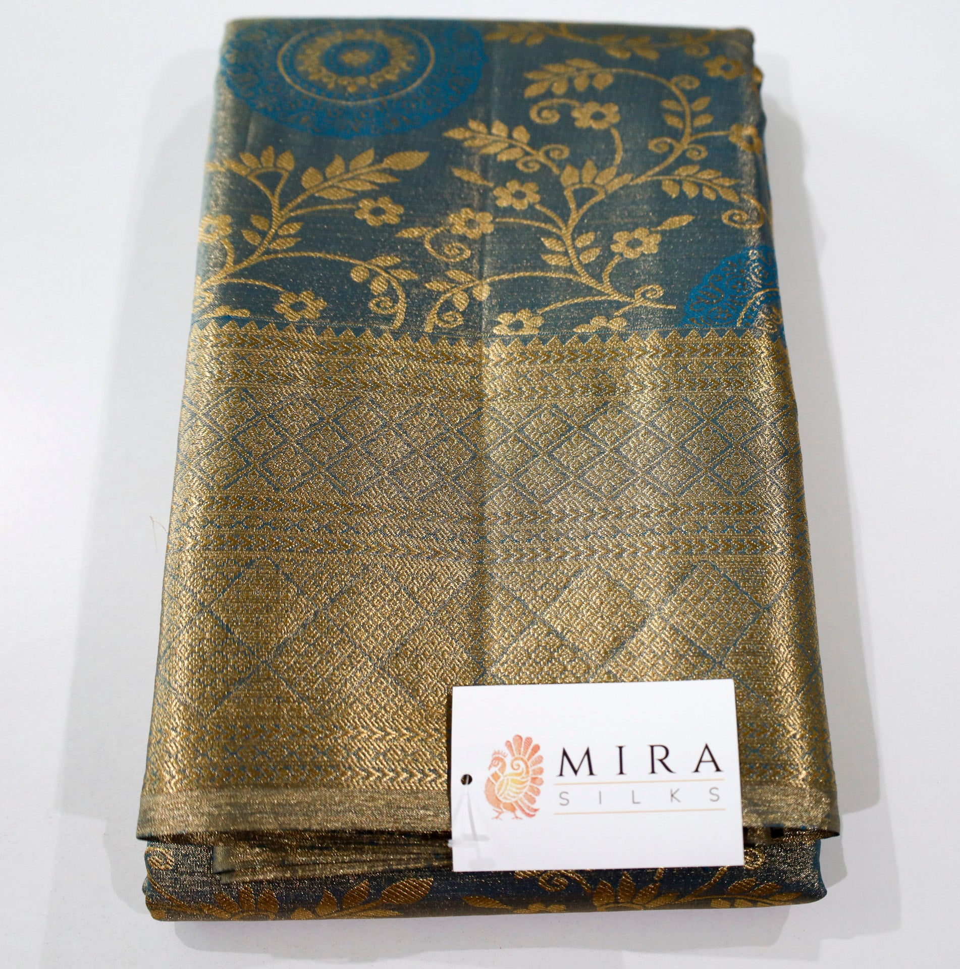 Featured Peacock Blue Tissue - semi Kanjivaram wedding sari