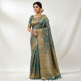 Featured Peacock Blue Tissue - semi Kanjivaram wedding sari