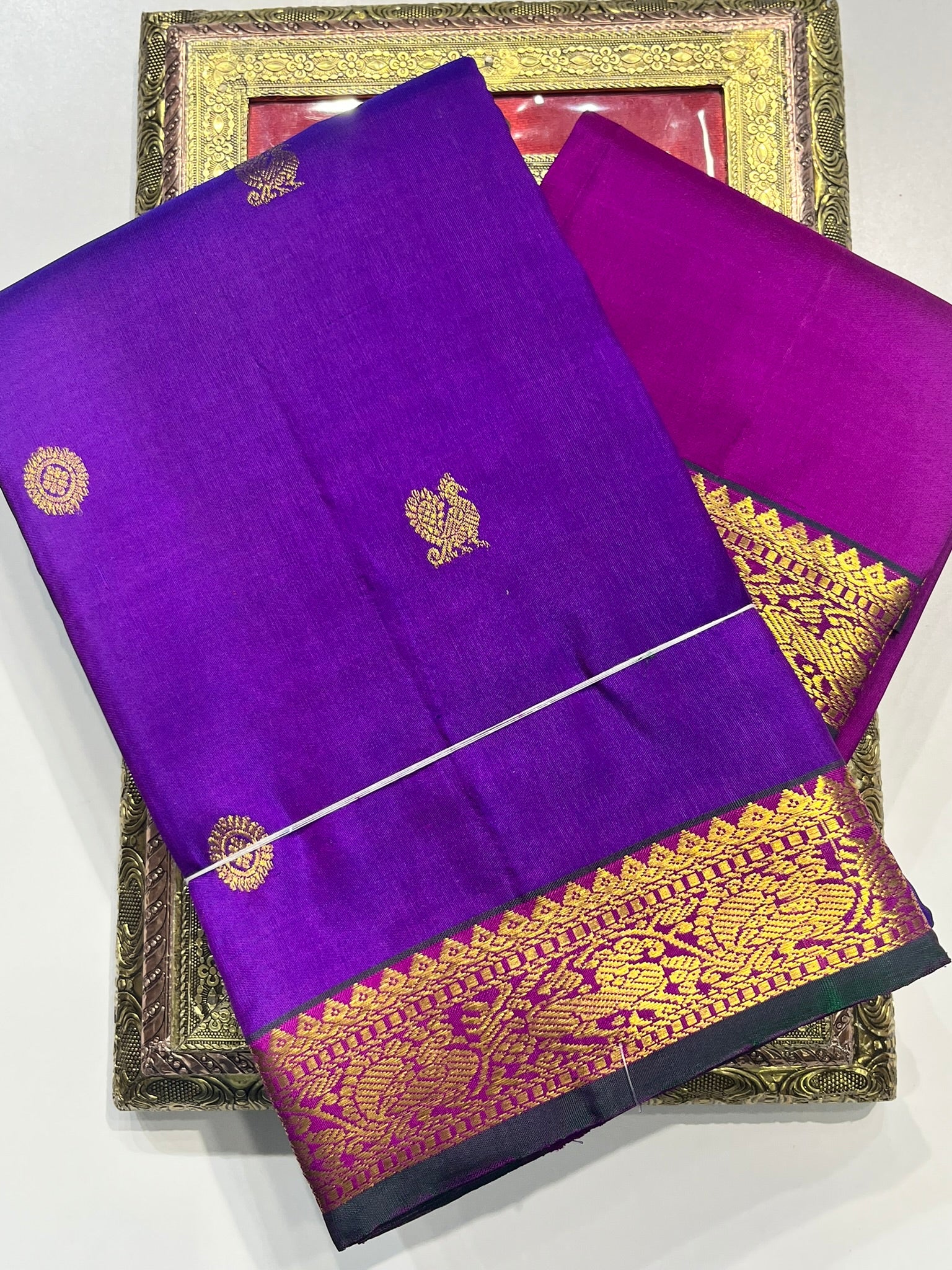 Indigo Kanjivaram Saree with Dark Green Border