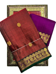 Cherry Red Kanjivaram Saree with Dark Green Border