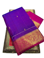 Indigo Kanjivaram Saree with Pink Border