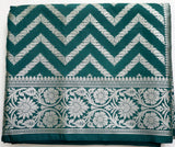Peacock Green Semi Banaras saree with silver design border