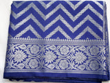 Dark Navy Blue Semi Banaras saree with silver design border