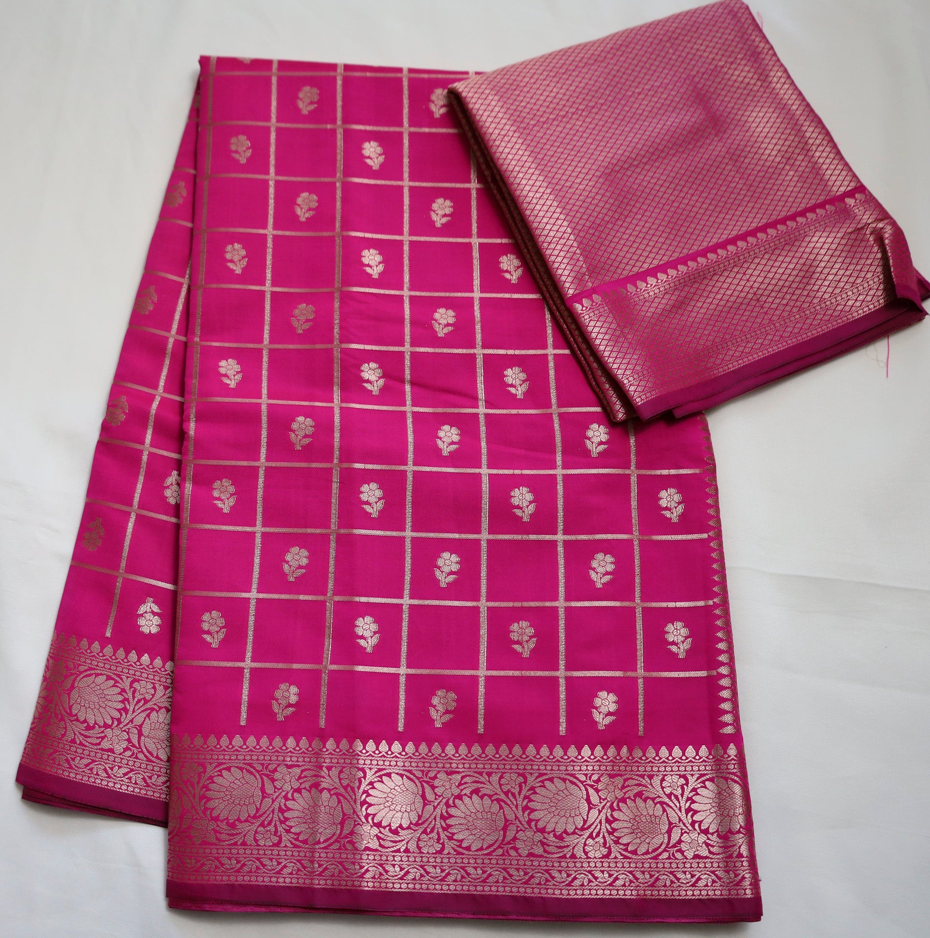 Blush Pink Semi Banaras saree with silver design border