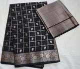Black Semi Banaras saree with silver design border