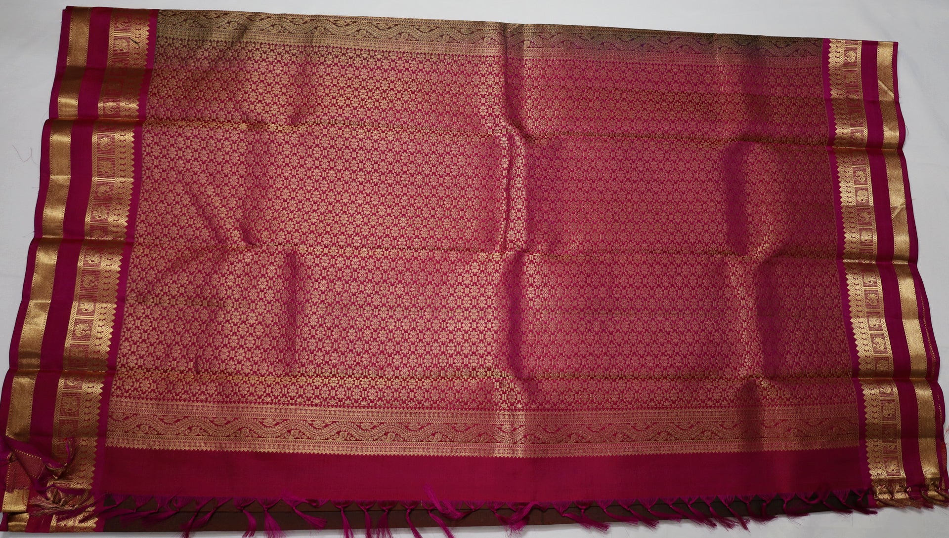 Brown  Kanjivaram Saree with Blush Pink and Golden Zari Border