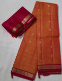 Orange Kanjivaram Saree with  Pink and Golden Zari Border