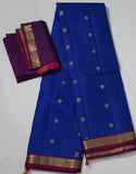Royal Blue Kanjivaram Saree with  Purple and Golden Zari Border