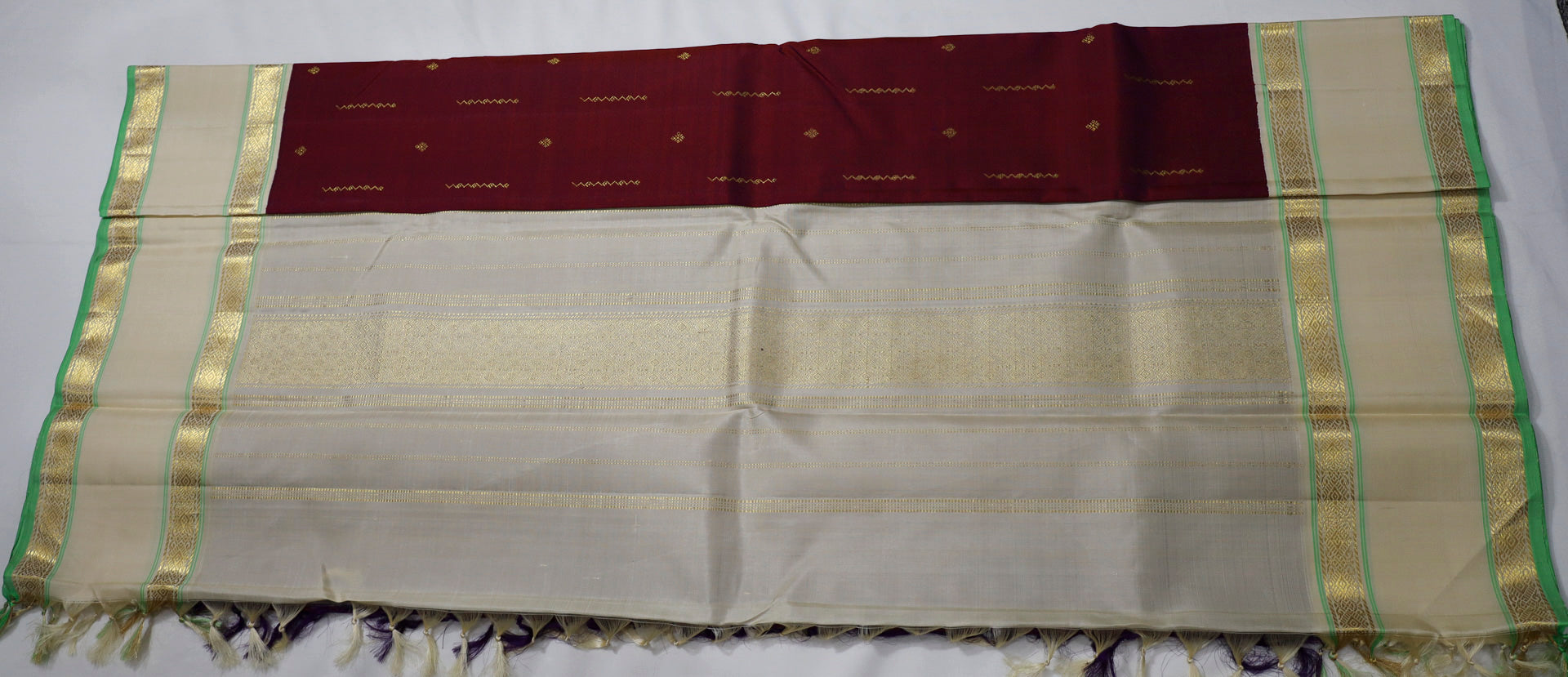 Maroon Kanjivaram Saree with Beige and Gold Border