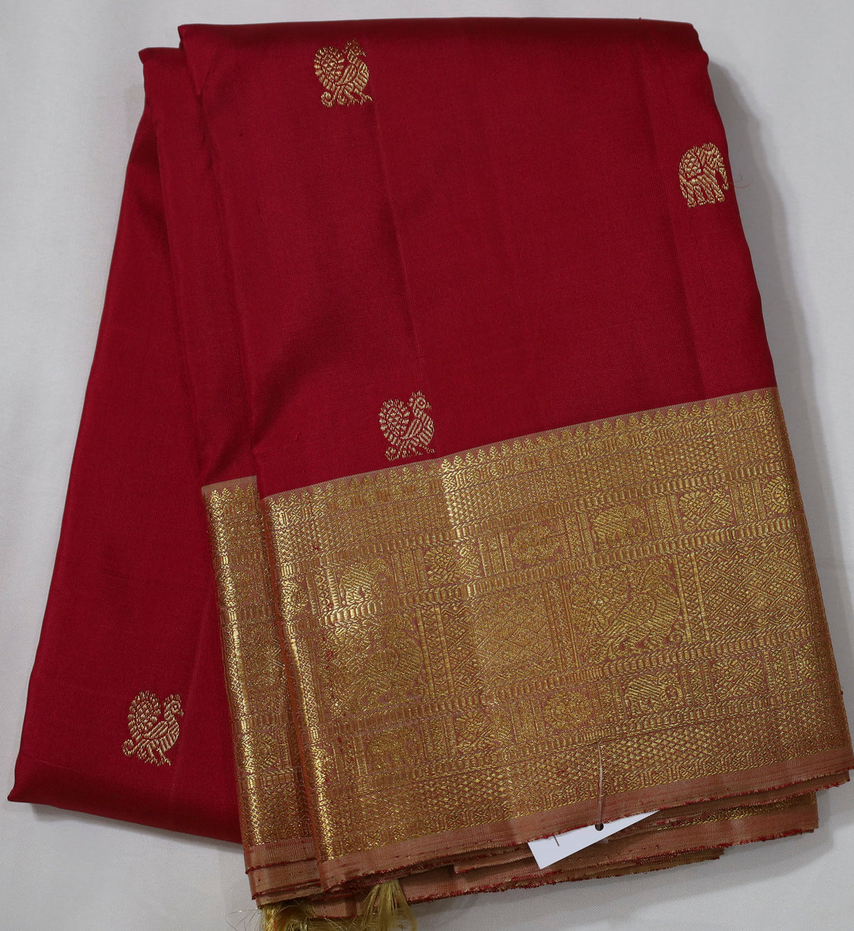 Red Kanjivaram Saree with  golden Zari Border