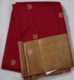 Red Kanjivaram Saree with  golden Zari Border