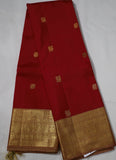 Red Kanjivaram Saree with  golden Zari Border