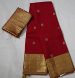 Red Kanjivaram Saree with  golden Zari Border