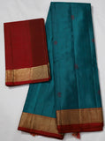 Peacock Green Kanjivaram Saree with Red and golden Zari Border