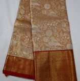 Wedding Golden Zari Kanjivaram Saree with Red Border