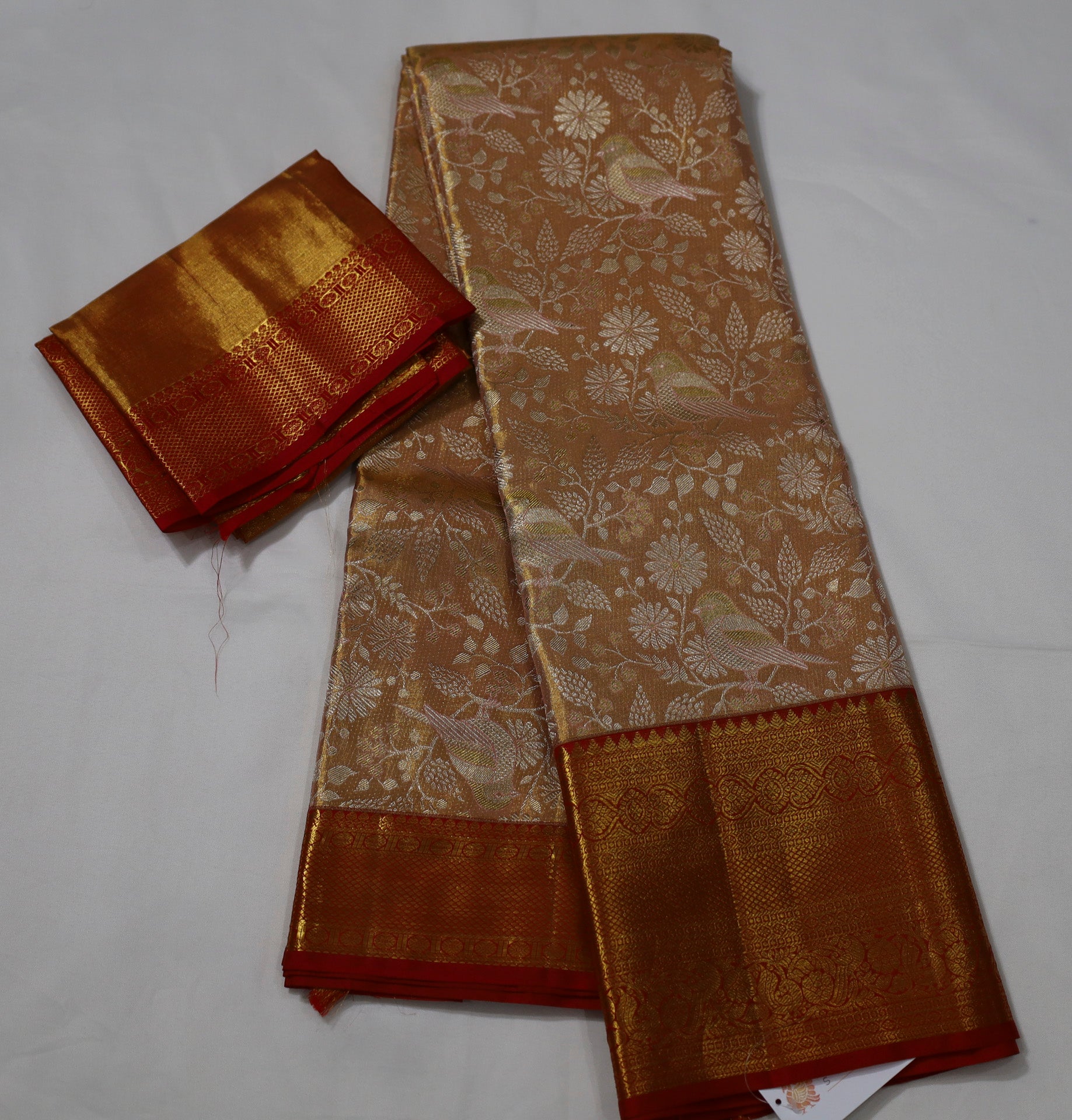 Wedding Golden Zari Kanjivaram Saree with Red Border