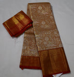 Wedding Golden Zari Kanjivaram Saree with Red Border