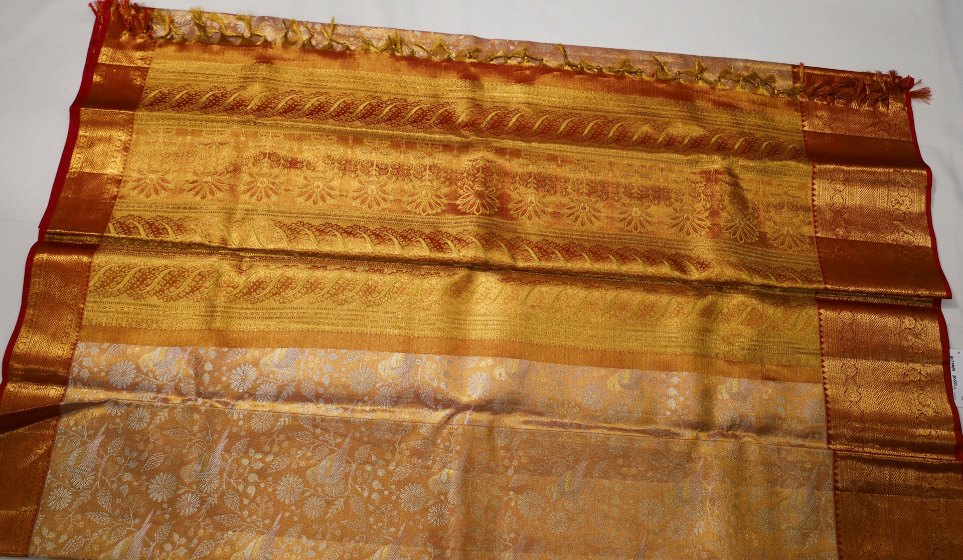 Wedding Golden Zari Kanjivaram Saree with Red Border
