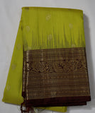 Parrot Green  Kanjivaram Saree with Dark Brown Golden Zari Border