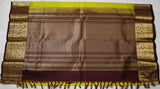 Parrot Green  Kanjivaram Saree with Dark Brown Golden Zari Border