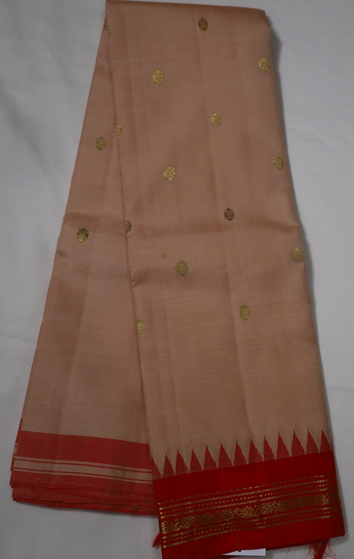 Peach Kanjivaram Saree with Red Border