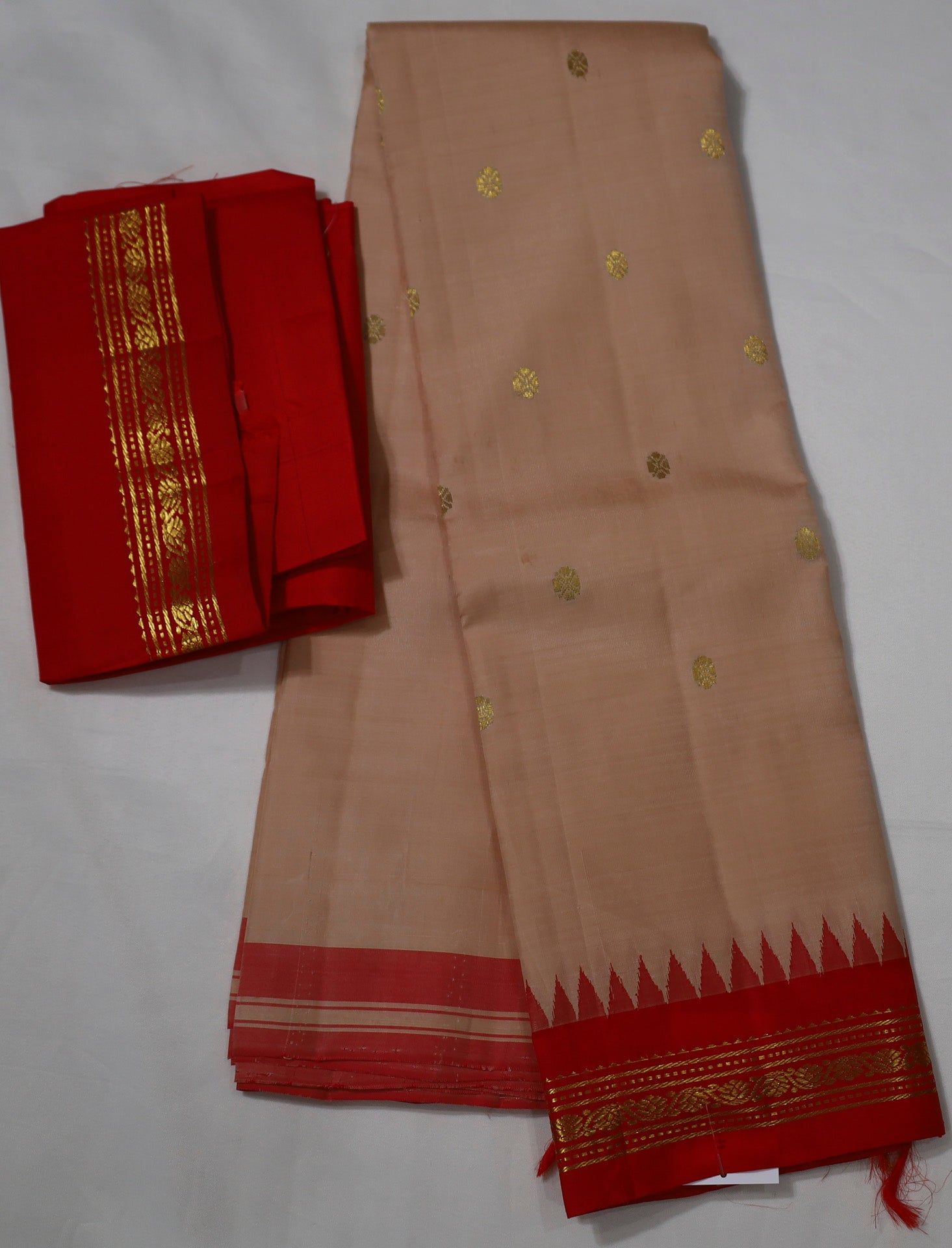 Peach Kanjivaram Saree with Red Border