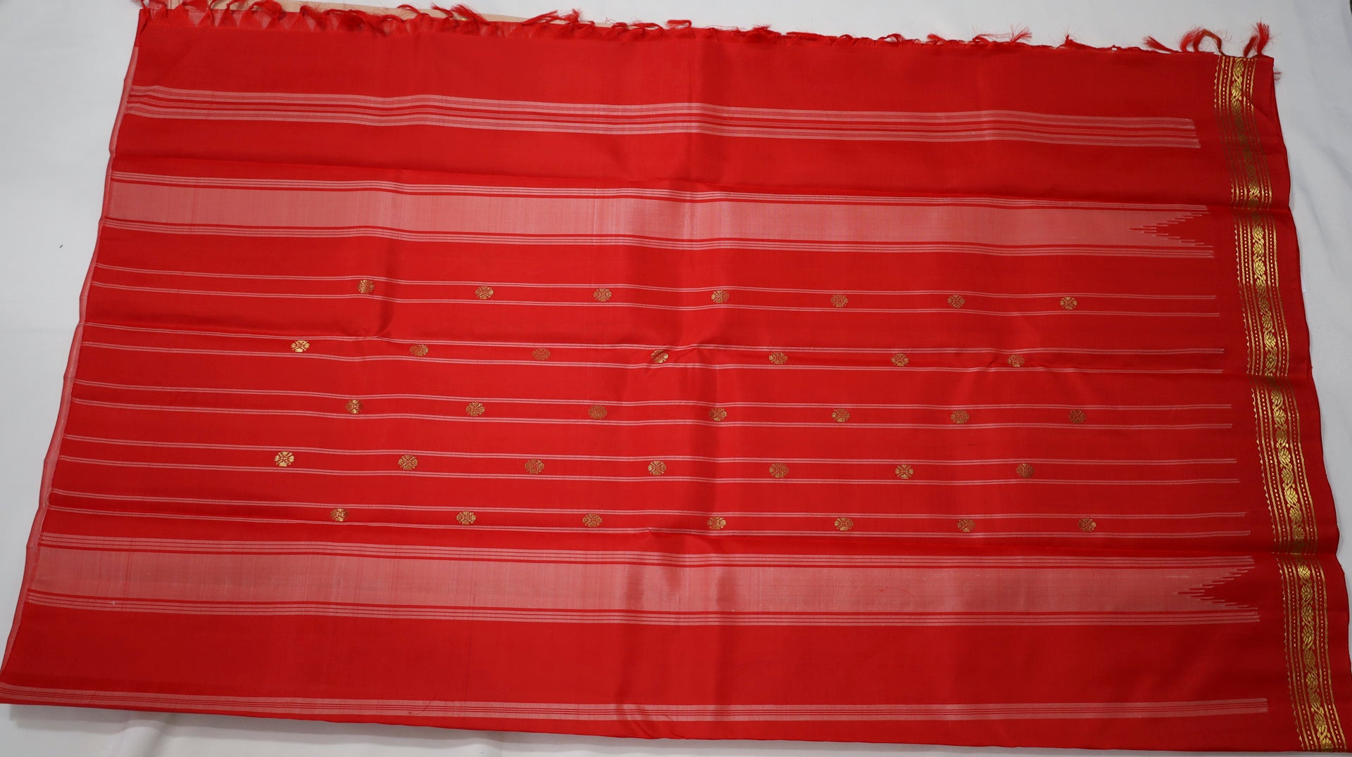 Peach Kanjivaram Saree with Red Border