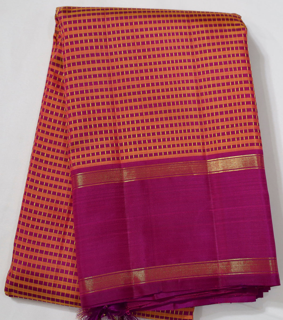 Orange Kanjivaram Saree with Pink Border