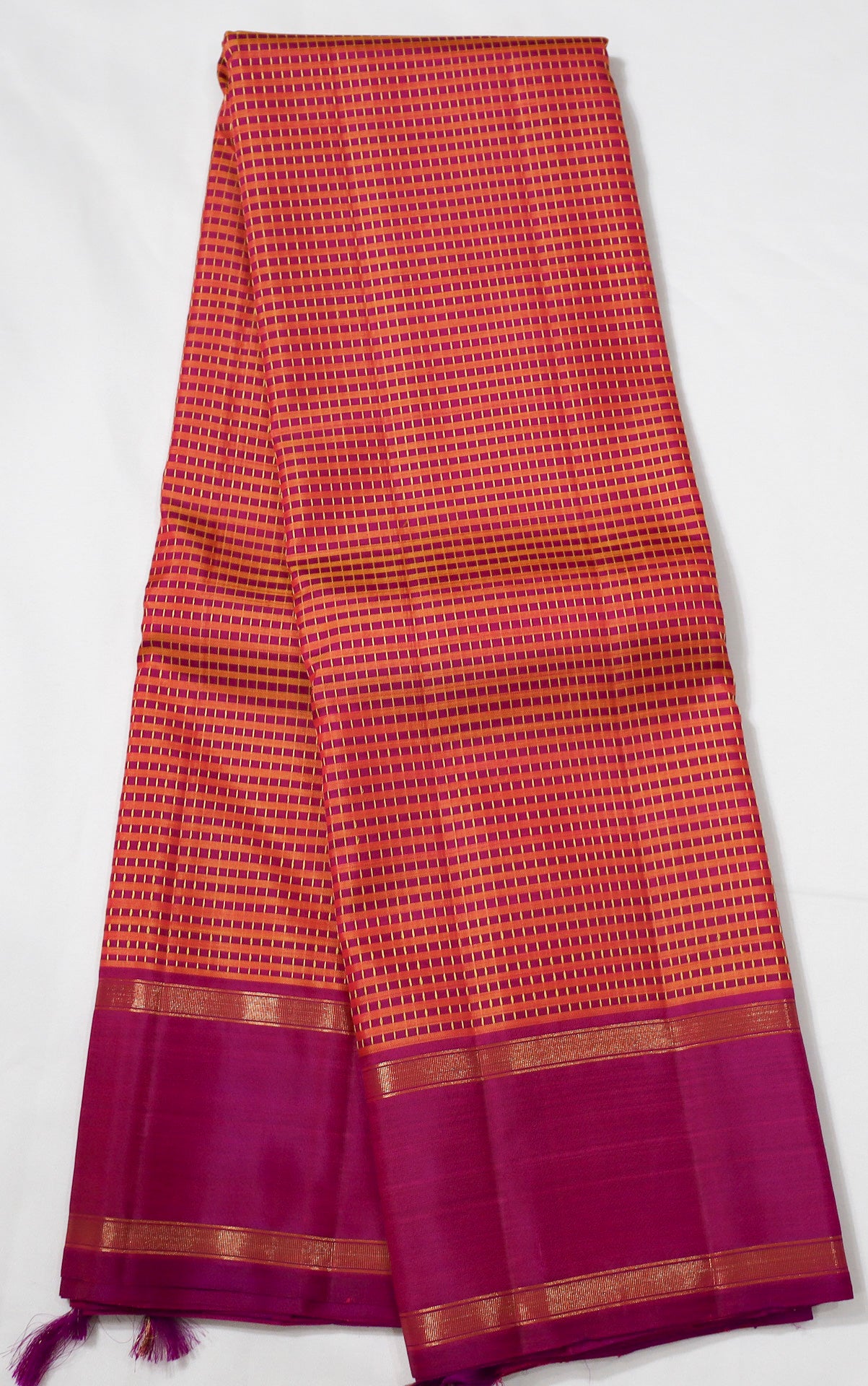 Orange Kanjivaram Saree with Pink Border