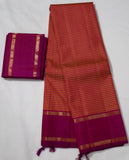 Orange Kanjivaram Saree with Pink Border