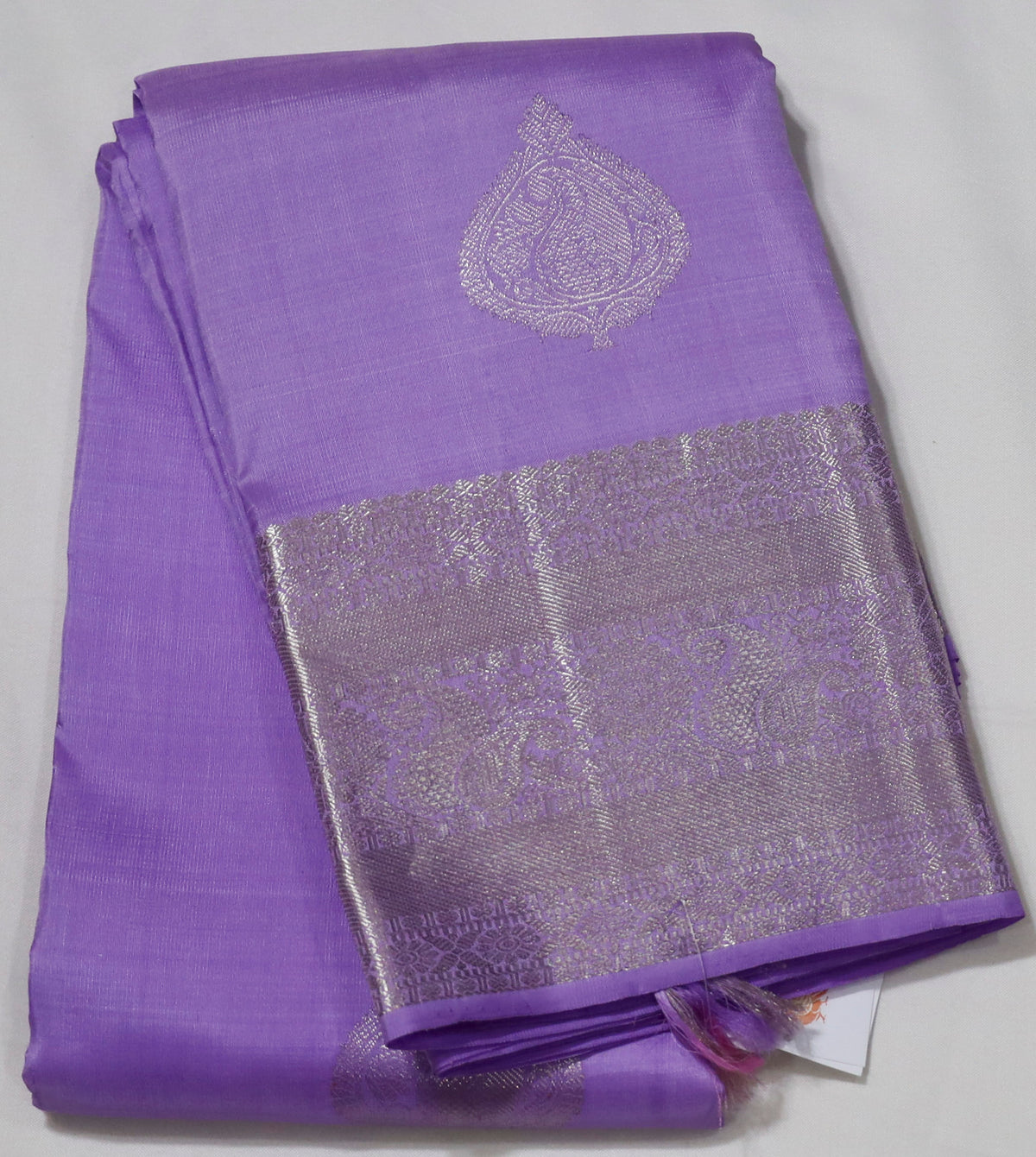 Lavender Kanjivaram Saree with Silver Zari Border