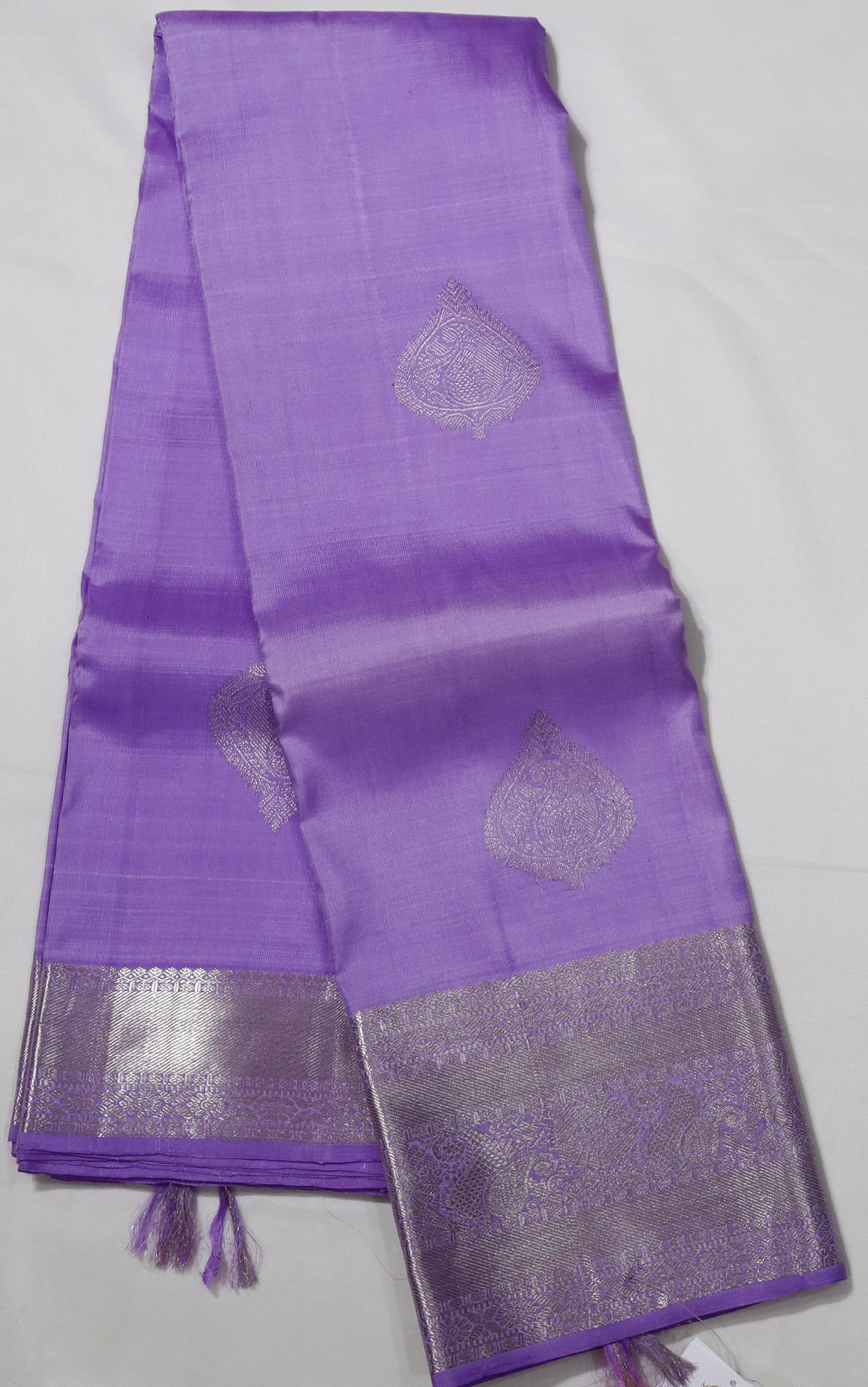 Lavender Kanjivaram Saree with Silver Zari Border