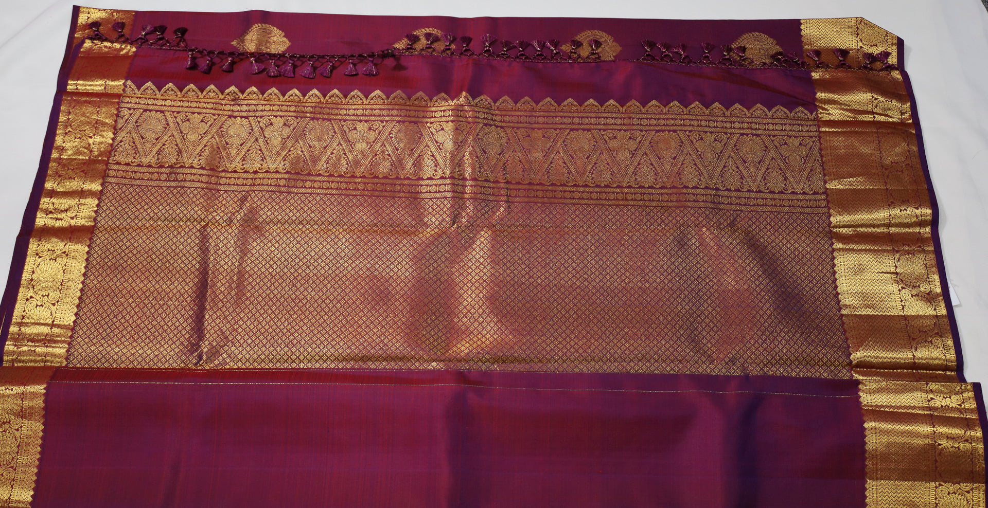 Wine Kanjivaram Saree with  golden Zari Border