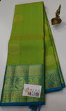 Parrot Green Kanjivaram Saree with Blue Zari Border