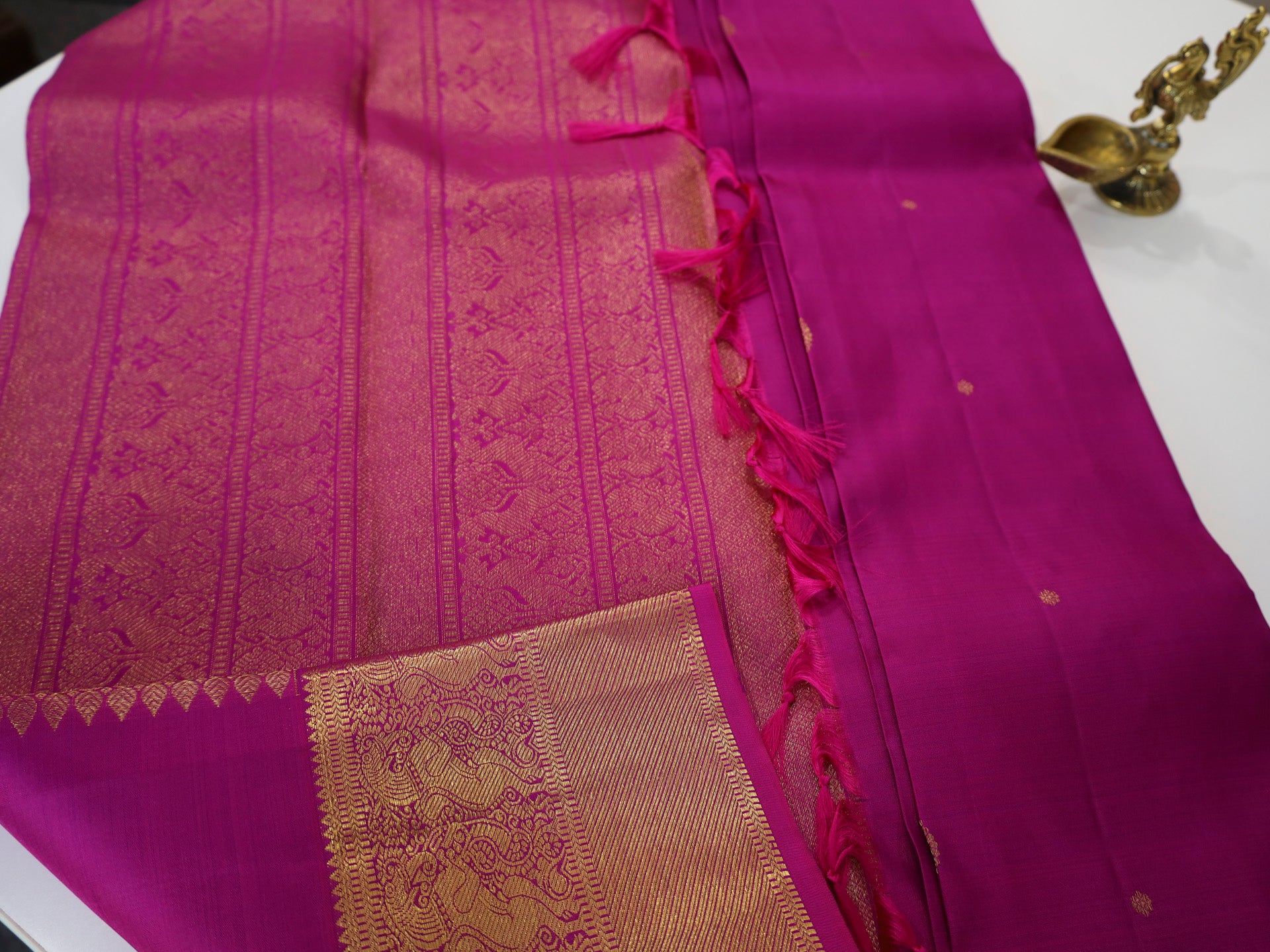 Blush Pink Kanjivaram Saree with Golden Zari Border