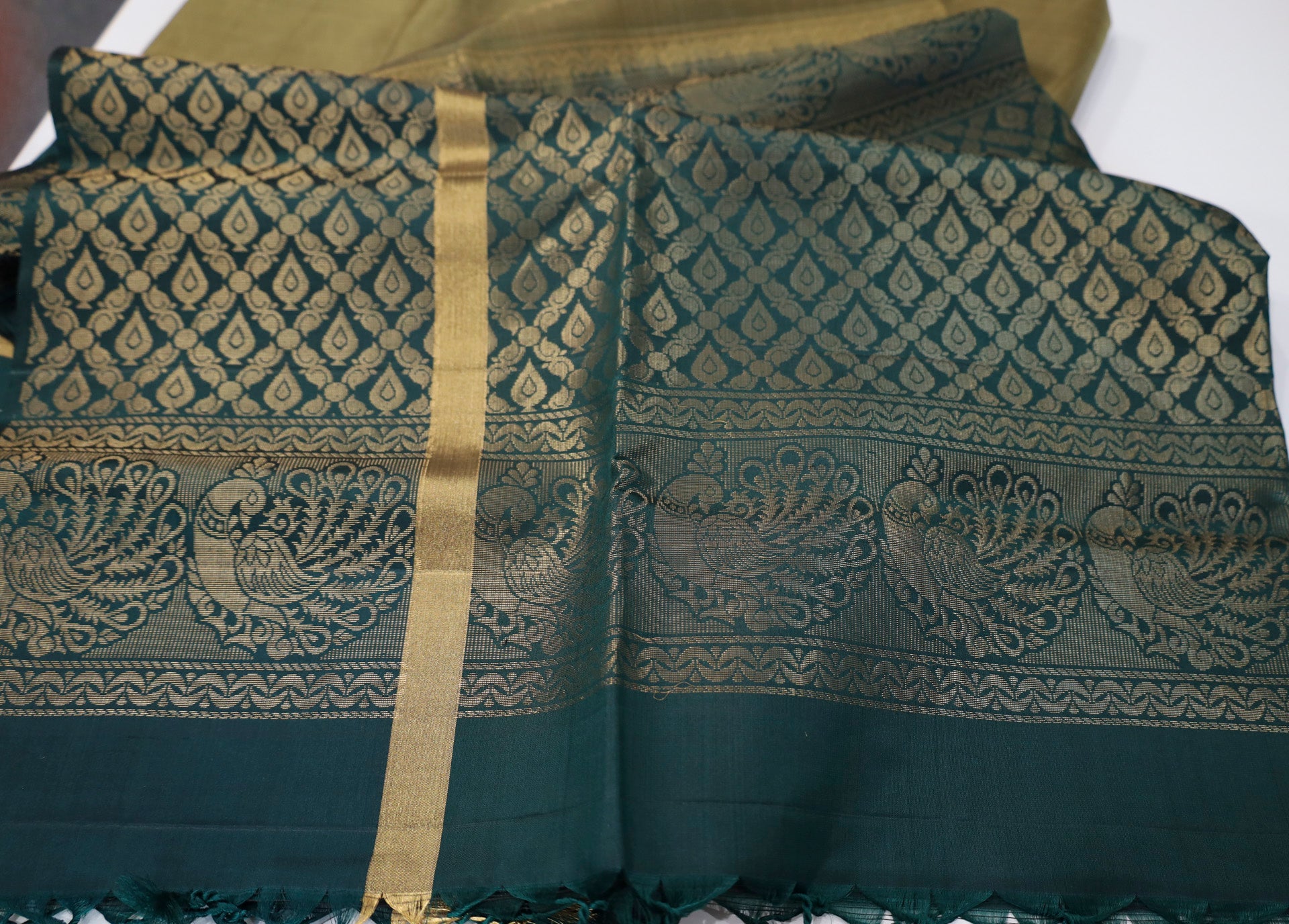 Moss Green Silk Saree with Dark Green border