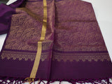 Turquoise blue color Soft Silk Saree with purple border