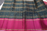 Green color Soft Silk Saree with Pink border