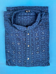 Lucknowi Chikankari kurta-blue