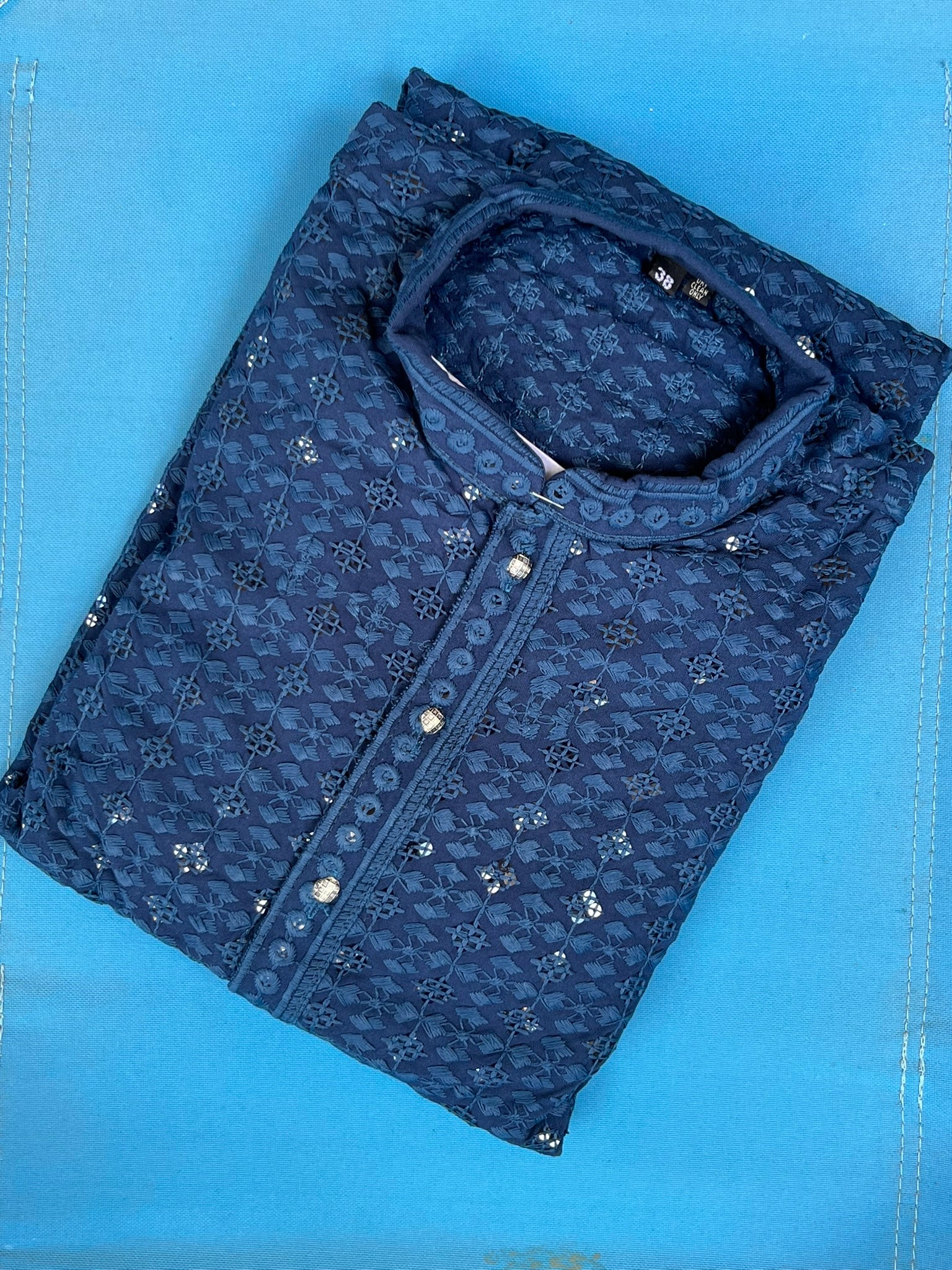 Lucknowi Chikankari kurta-blue