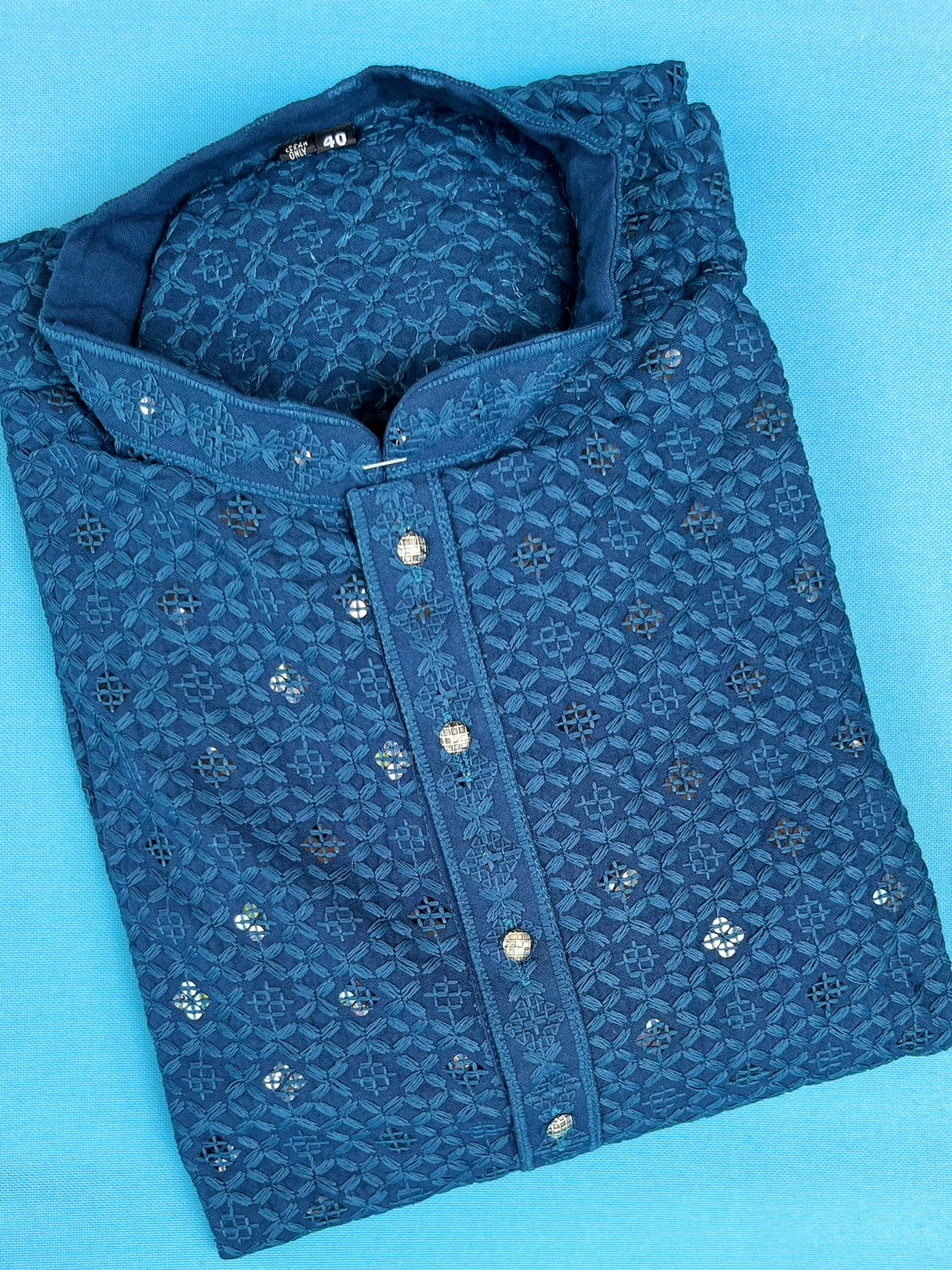Lucknowi Chikankari kurta-blue