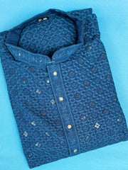 Lucknowi Chikankari kurta-blue