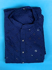 Lucknowi Chikankari kurta-Dark blue
