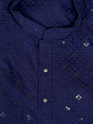 Lucknowi Chikankari kurta-Dark blue