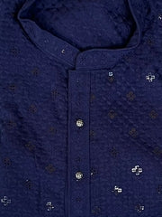 Lucknowi Chikankari kurta-Dark blue
