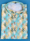 Lucknowi Mens Kurta - Green stripes - MIRASILKS Lucknowi Mens Kurta - Green stripes 