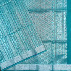 Dark Cyan Blue Silk Cotton Sari