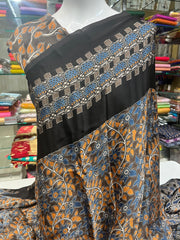 Brown modal silk saree with Ajrakh print